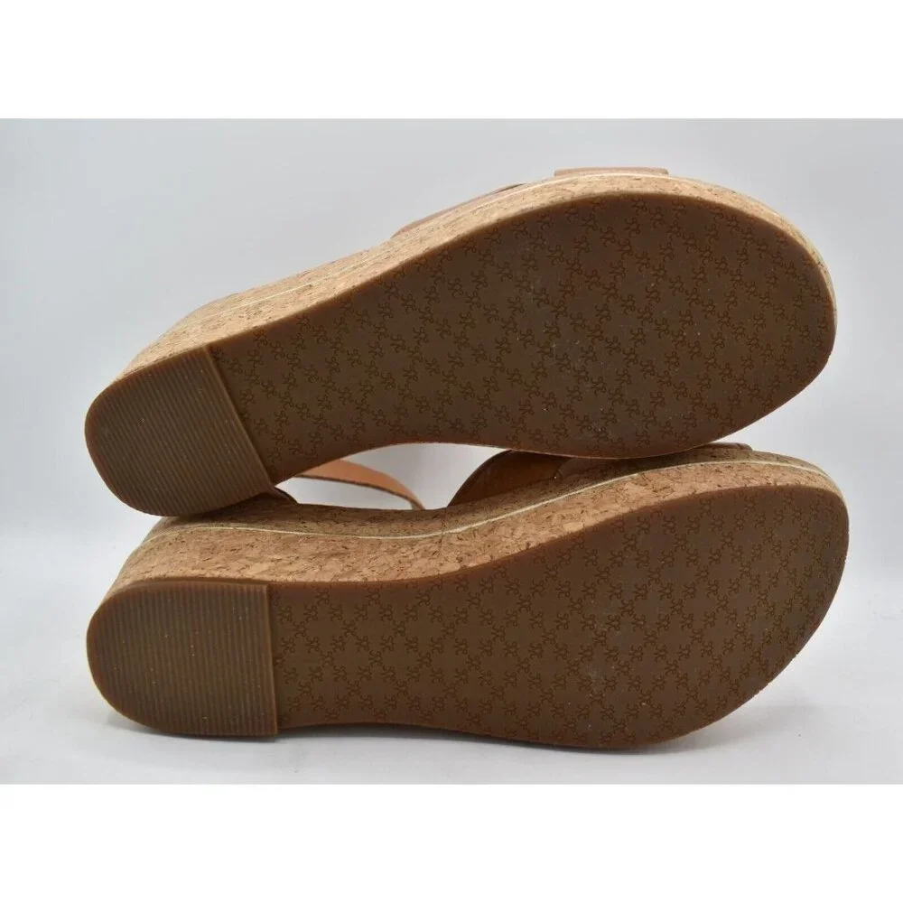 Johnston & Murphy Womens Size 9.5 Gigi Cross Band Tan Leather‎ Platform Sandals